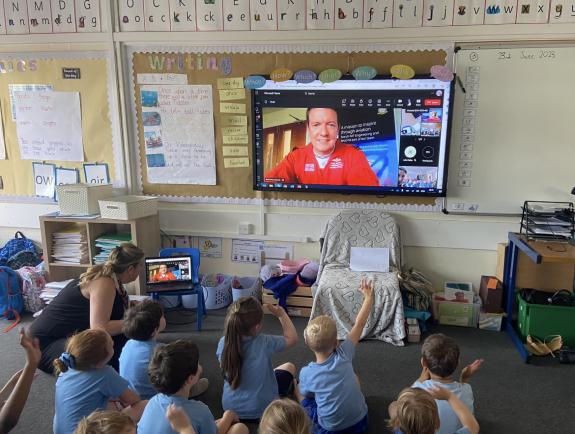 Bournemouth Echo: Pupils from Stourfield Infants listening to Red 5 talk Bournemouth Echo: Pupils from Stourfield Infants listening to Red 5 talk