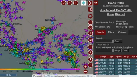 TheAirTraffic/Jack Sweeney A screenshot from Jack Sweeney's website TheAirTraffic.com shows innumerable planes above the south-western United States