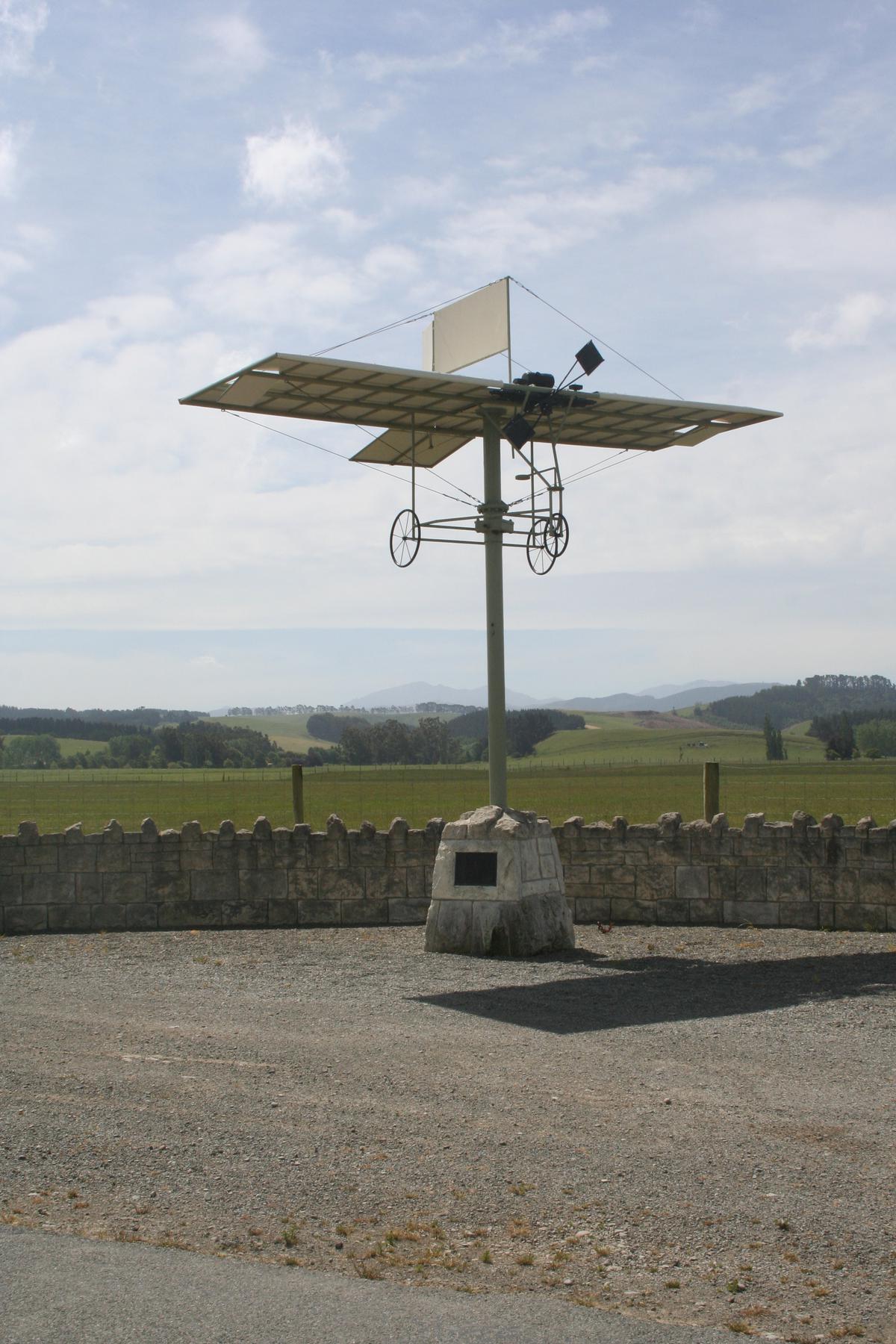 A monument celebrating Richard Pearse’s attempts at flying.